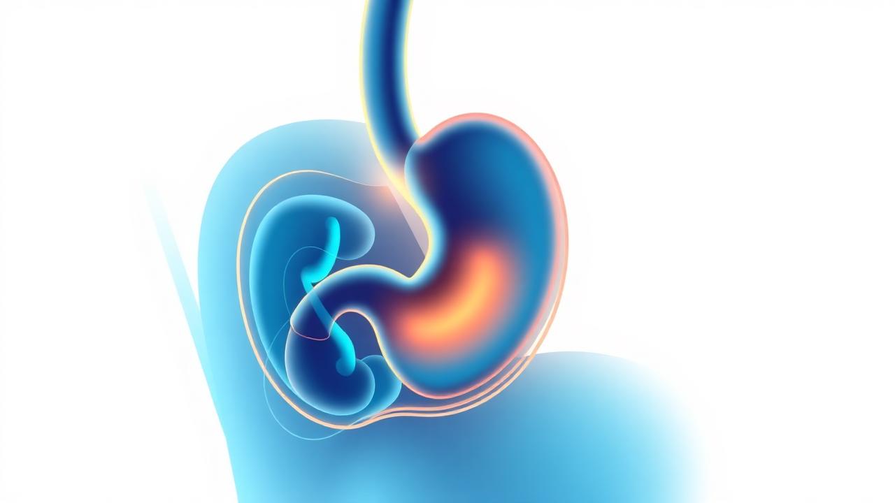 Medical illustration of the stomach and esophagus showing acid reflux